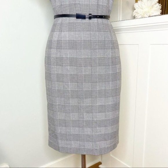 Calvin Klein Glen Plaid Faux Leather Sheath Dress 8 Medium - Picture 5 of 10